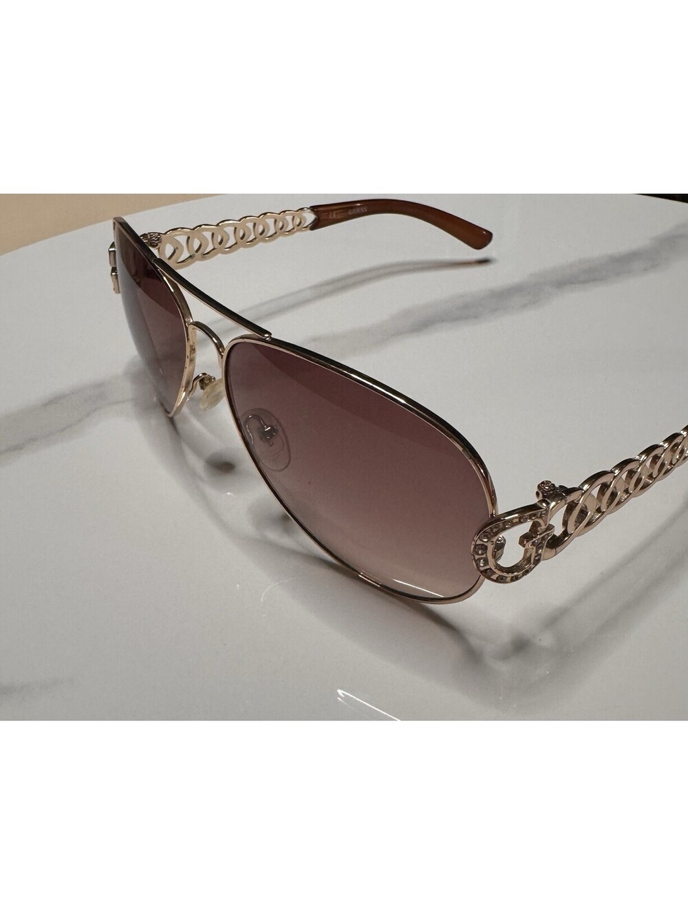 Guess GU 7255 Aviator Oversized Lightweight Gold Metal Sunglasses Brown Tinted